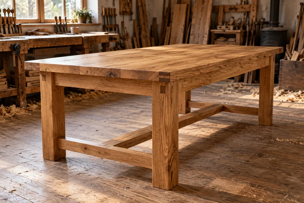 Konzeptbild einer Werkstatt mit Holz und Werkzeug